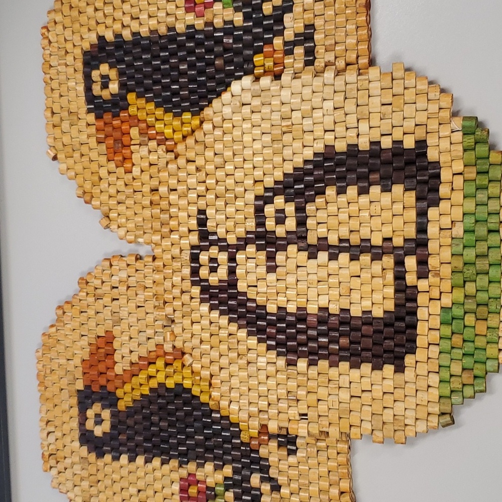 Bird Penguin Bamboo Beaded Trivet Hot Pads 8" Colorful Reversible VTG Set of 3